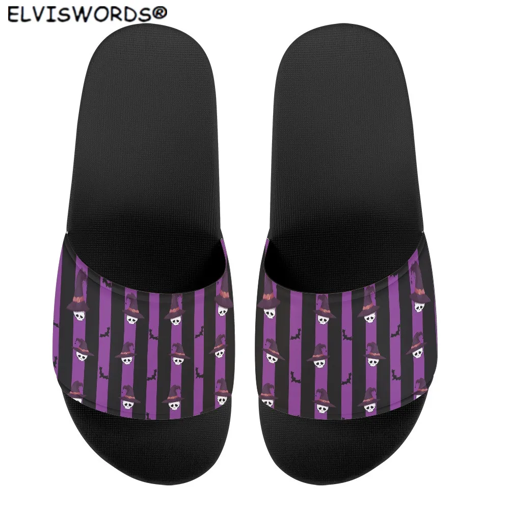 

ELVISWORDS Halloween Ghost Stripes Pattern Women Outdoor Sandals Fashion Interesting Summer Slippers Girl's Flip Flops Portable