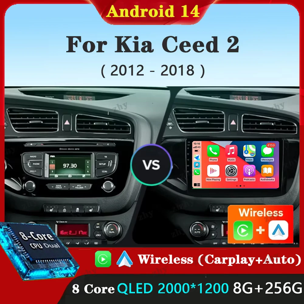 Android 14 Беспроводной Carplay и автоматический для Kia Ceed Ceeɽ 2 JD 2012-2018 Автомобильный