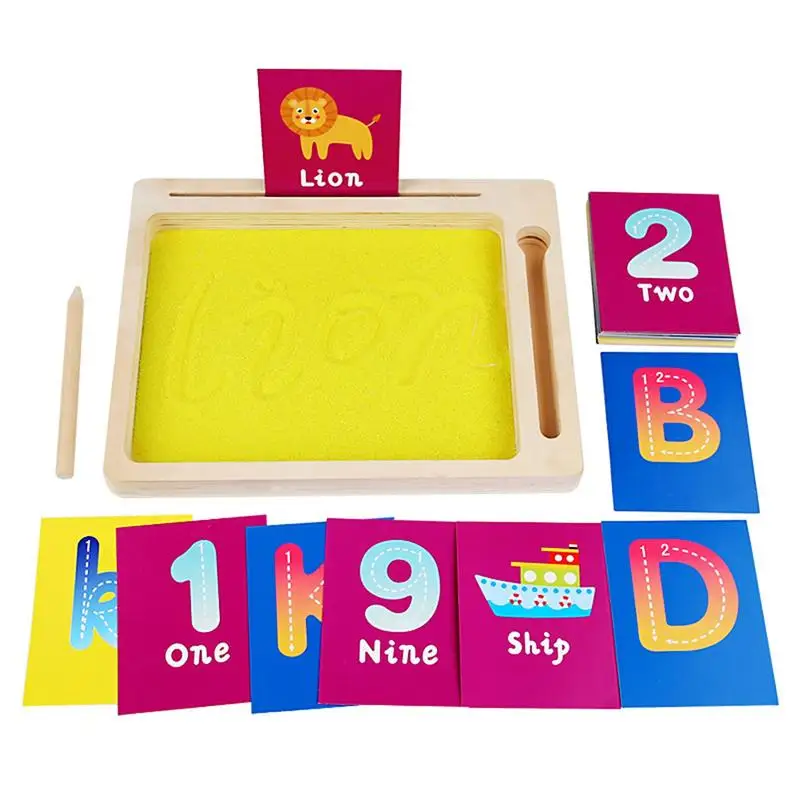 

Sand Tracing Tray Montessori Letter Formation Sand Tray With Wooden Pen Educational Toys Includes Alphabet Flashcards For Letter