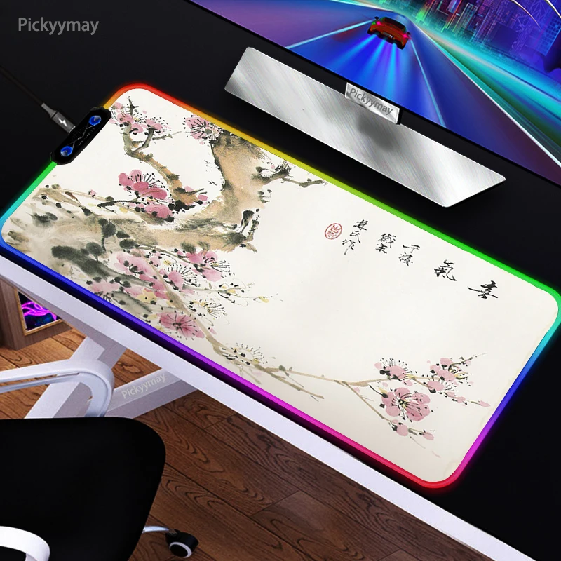 RGB игровой коврик для мыши чернильный арт рыбка клавиатура аксессуары игр со