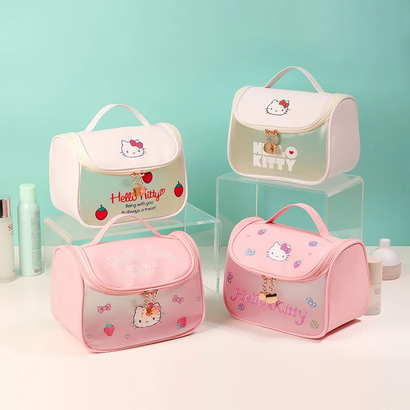Large Capacity Transparent Hand Cosmetic Bag Hello Kitty Cartoon Portable Travel Wash Bag  asian backpack kids girls
