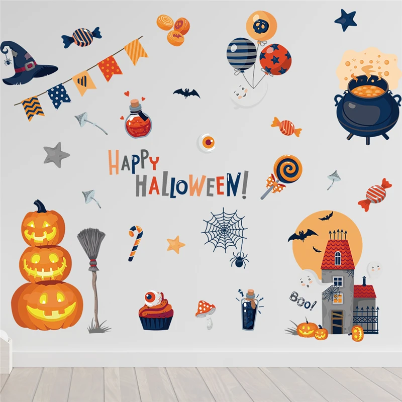 

Happy Halloween Pattern Wall Stickers For Kids Bedroom Home Decoration Diy Cartoon Festival Mural Art Pvc Decal Hallowmas Poster