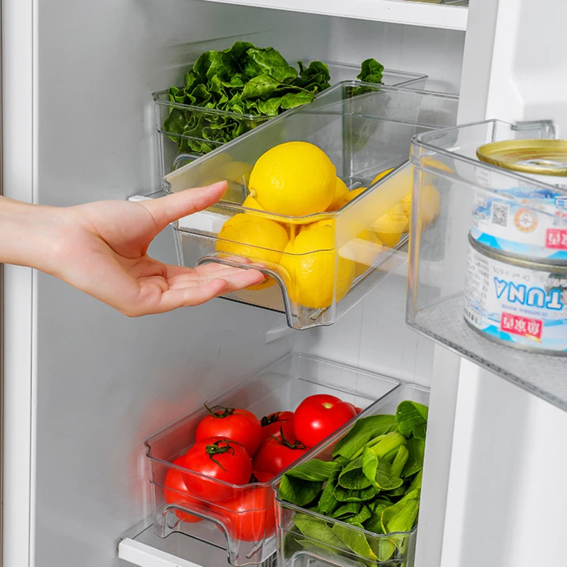 

Refrigerator Organizer Bins Stackable Fridge Food Storage Box with Handle Clear Plastic Pantry Food Freezer Kitchen Drawer Box