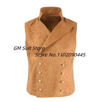 mens double breasted suede leather suit vest casual lightweight slim fit collar waistcoat gilet homme groosmen wedding