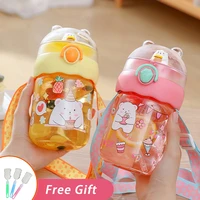 580ml tumbler with straw summer sports drink cup cute water bottle for girls free shipping items kawaii kids cartoon plastic mug