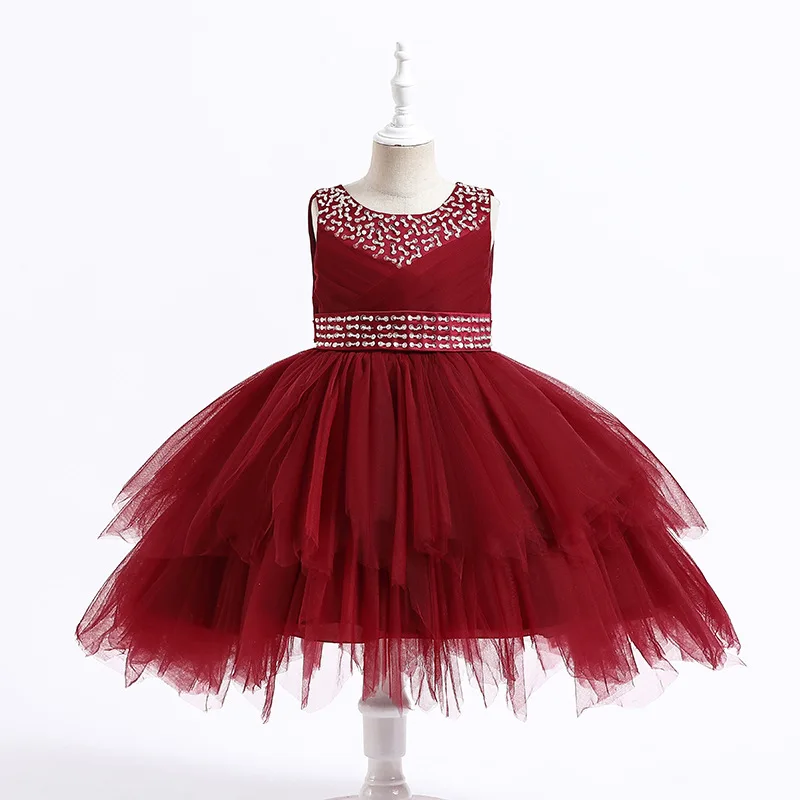 

Summer 2022 New Arrivals Girls Sleeveless O Neck Mesh Claret White Blue Roupa Infantil Menina Cute Party Dress Custume 2-10T