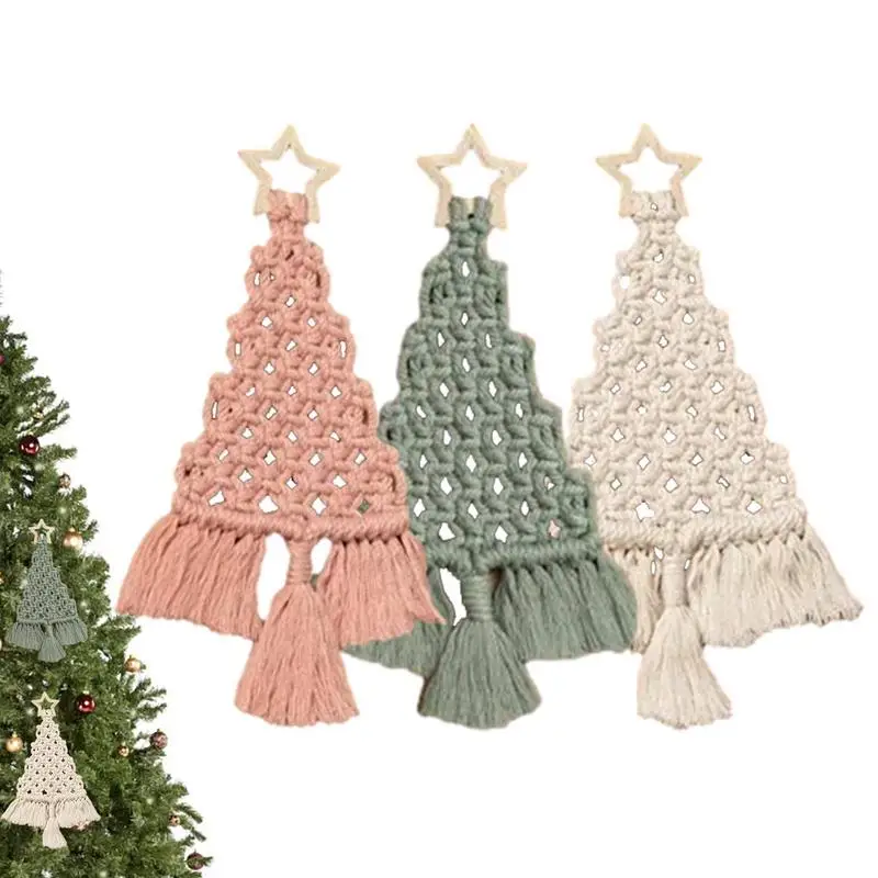 

DIY Macrame Christmas Ornament Kit Woven Christmas Tree DIY Hanging Ornaments Macrame Supplies Cord Cotton Christmas Decorations