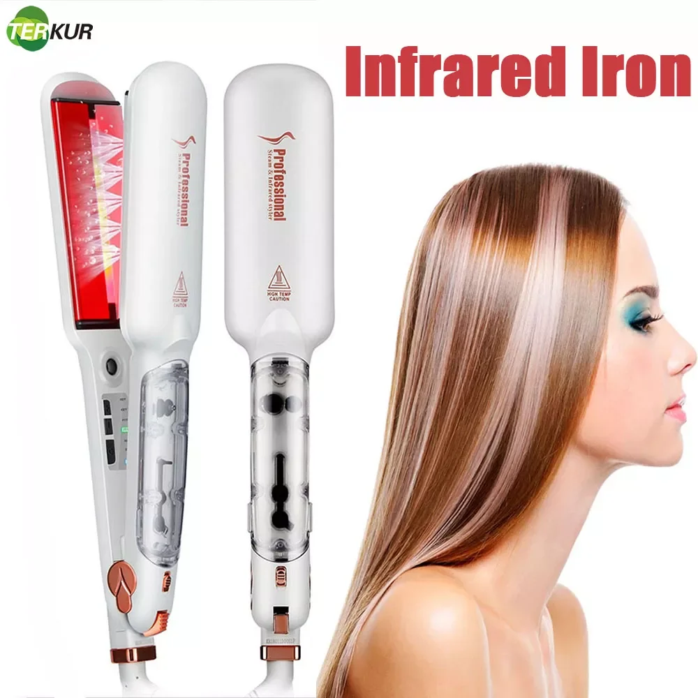 Infrared Steam Hair Straightener Salon 2 Inch LED Wide Plate Straightening Professional Flat Iron PTC Fast Heating Styling Tools
