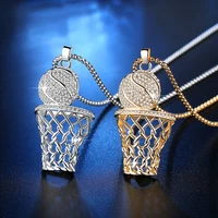 hip hop basketball entering frame pendant necklace for men gold color stainless steel sports rock jewelry male gift couple