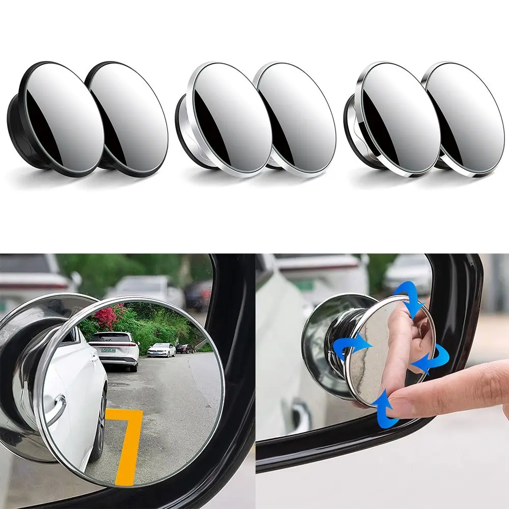 

2Pcs Glass Rearview Convex Mirror Car Reverse Round Frame Wide Angle Mirrors Blind Spot Mirror 360 Degree Car Auxiliary