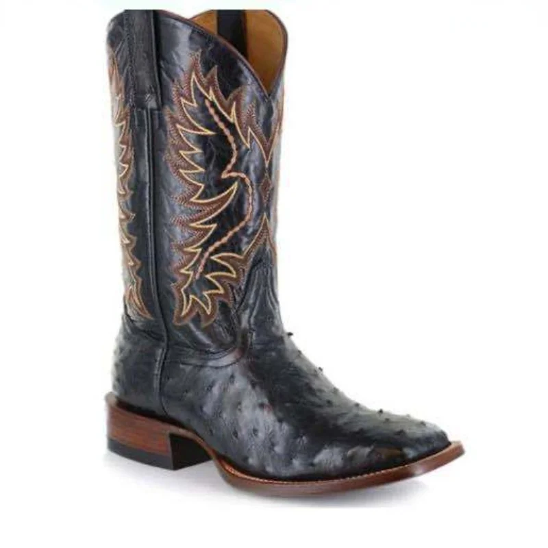 

Comemore Men's Embroidered Cowboy Boots Western Boots Mens Retro Knee High Boots Handmade Leather Cowboy Boots Plus Size 38-48
