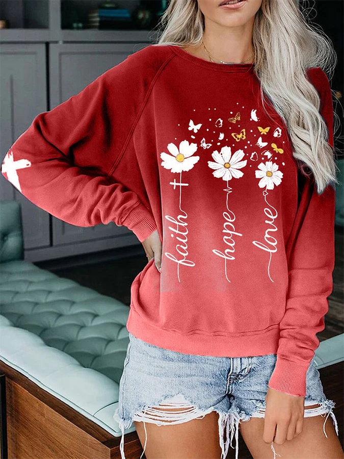 

Women's Faith Hope Love Daisy Floral Print Sweatshirt
