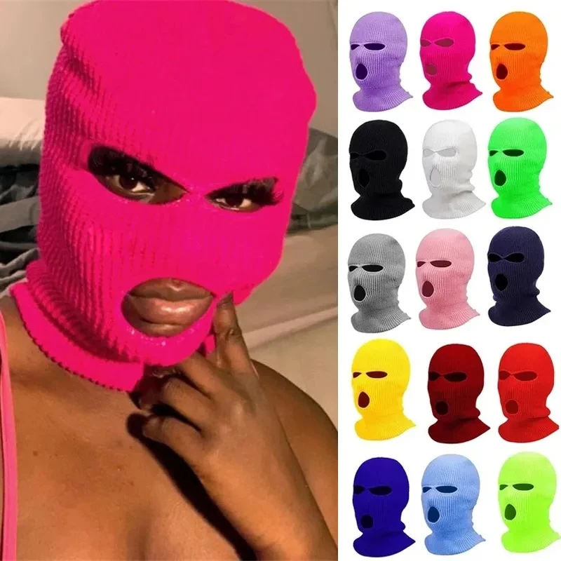 

New Street Full Face Cover Hats Beanie 3 Holes Balaclava Party CS Hiking Cycling Ski Outdoor Winter Knitted Caps for Women Men