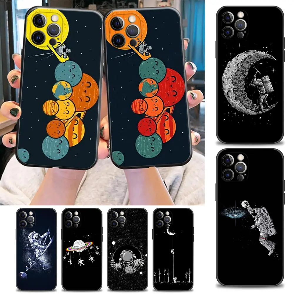 

Cute Cartoon Astronaut Planet Phone Case for iPhone 5 6 S 7 8 Plus SE 3 2020 2022 11 12 13 Pro Xs Max Mini XR X Case Soft Cover