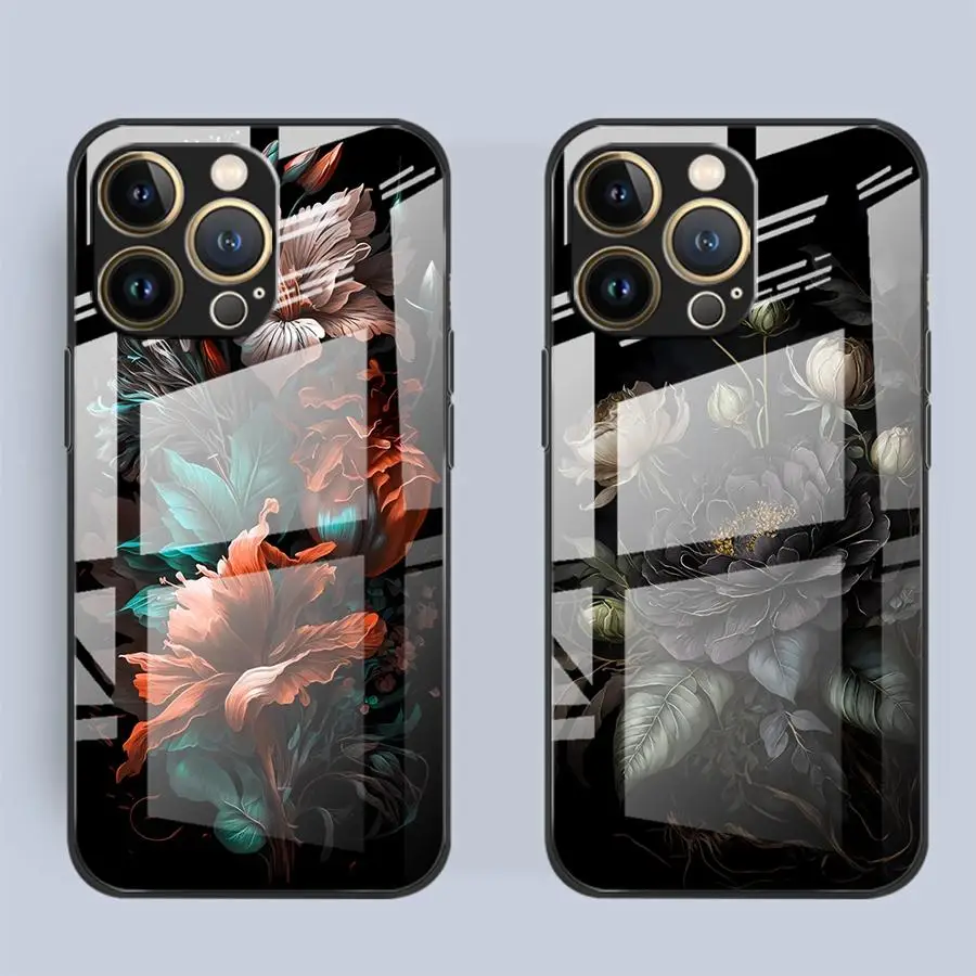 Фото Чехол-накладка из стекла для iPhone 17 Pro Max 16 14 XR 8 Air 13 11 15 Plus 12 с цветочным принтом пионов №4