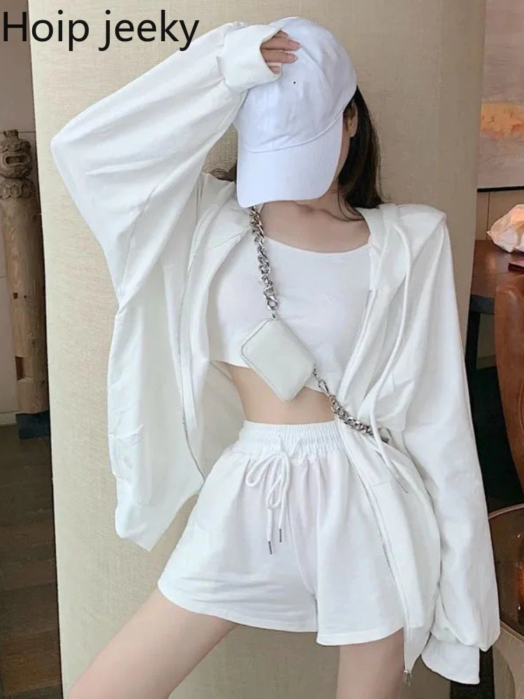 

Hoip Jeeky New Sports Suit Women 2022 Summer Short Vest ＋ High Waist Loose Shorts ＋ Coats Three-Piece Slimming Leisure Exercise
