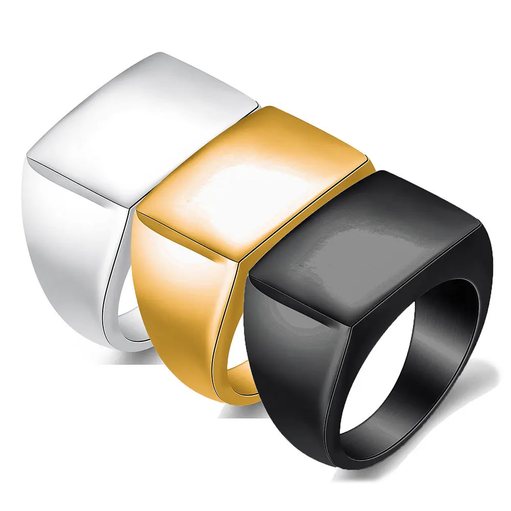 

Korean Version of Fashion Simple Glossy Rectangular Titanium Steel Men's Ring Ring Finger Personality Exaggerated Ring