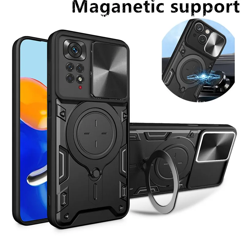 

For Xiaomi 13 11T 12 Lite Redmi Note 12 11 10 10 10C A1 A2 9C 11A POCO C40 Magnetic 360 Degree Rotate Kickstand Shockproof Case