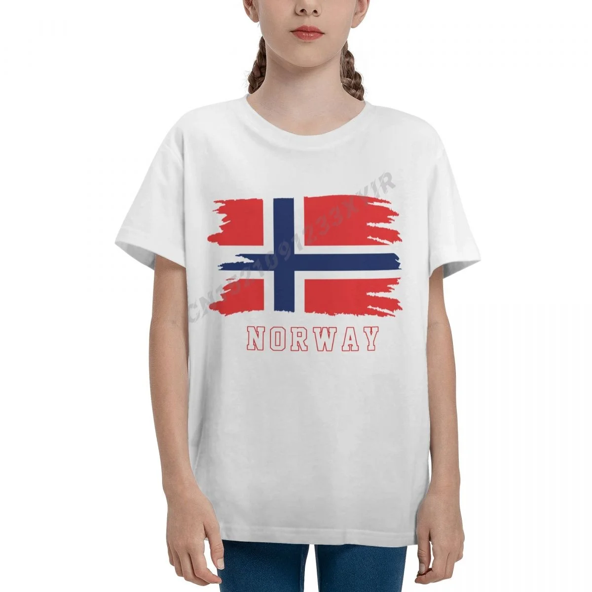 

Футболка детская с принтом флага Норвегии, 100% хлопок, круглым вырезом и коротким рукавом