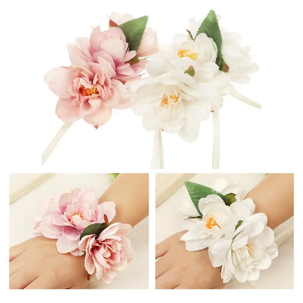 

Decorative Practical Wedding Lace Up Ribbon Wrist Flower Fabric Wrist Flowers Gorgeous for Bridal Shower