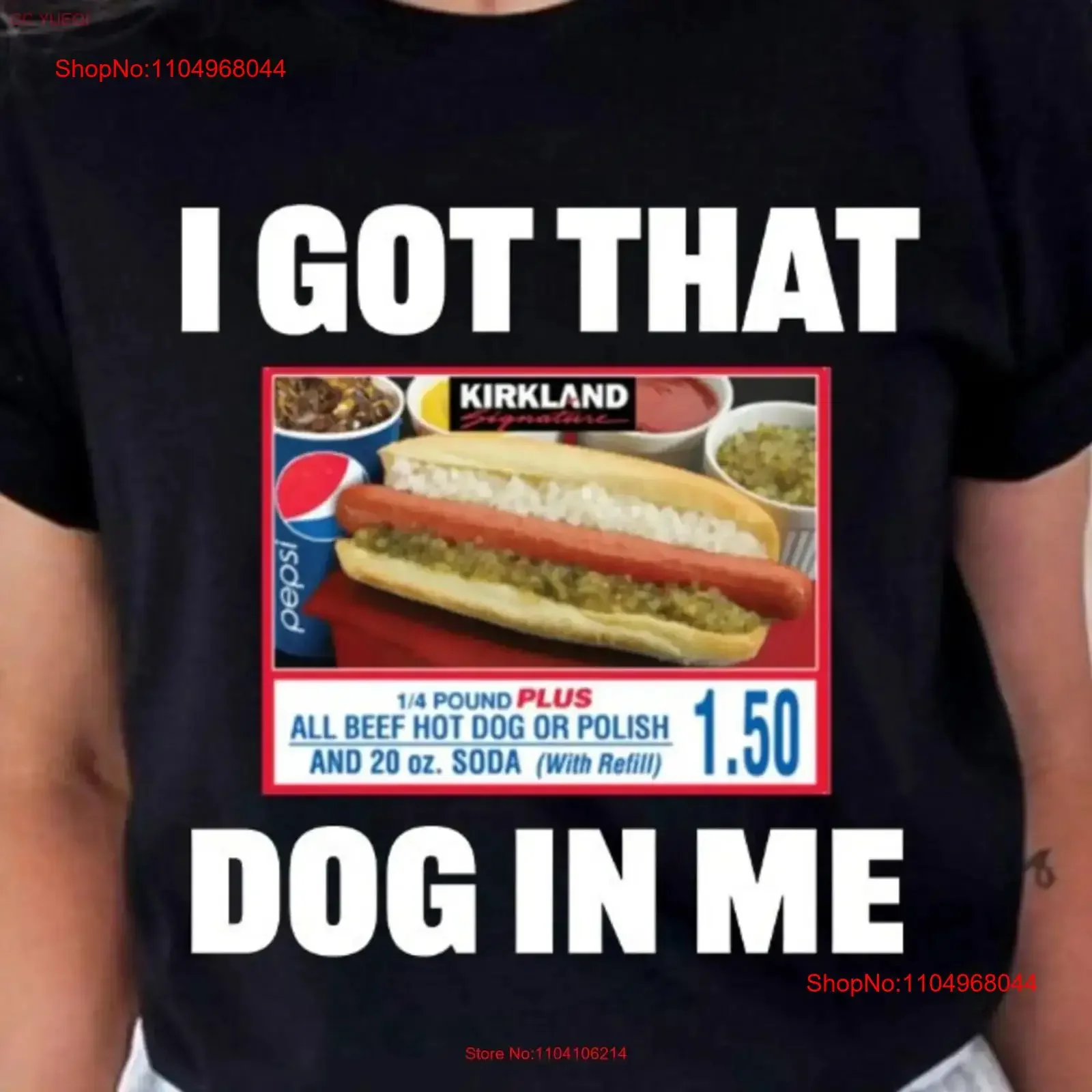 Фото Футболка Costco Hotdog I Got That Dog In Me с забавным юмористическим принтом, из плотного хлопка, винтажная, с эффектом потертости, для повседневной носки №1
