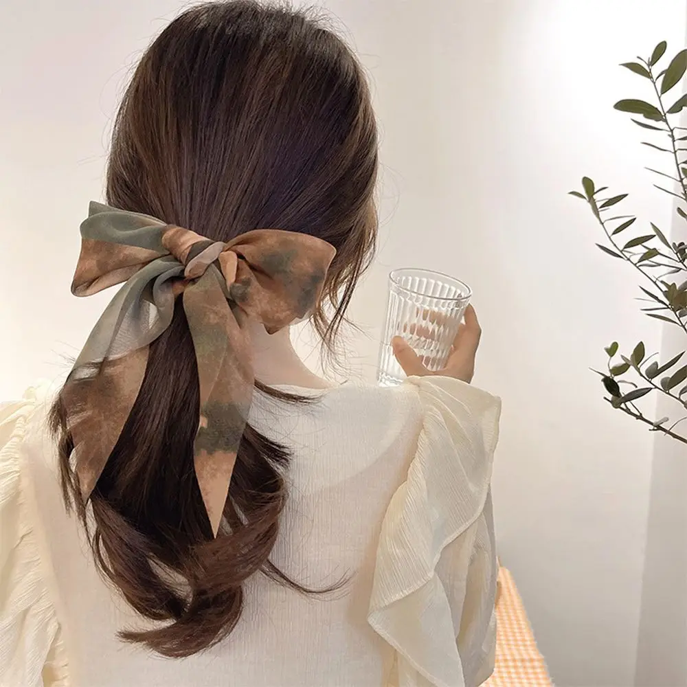 

Long Korean Bow Hair Accessories Ponytail Holder Women Hair Ties Tie dye Scrunchies Ribbon Hair Bands Hair Ropes