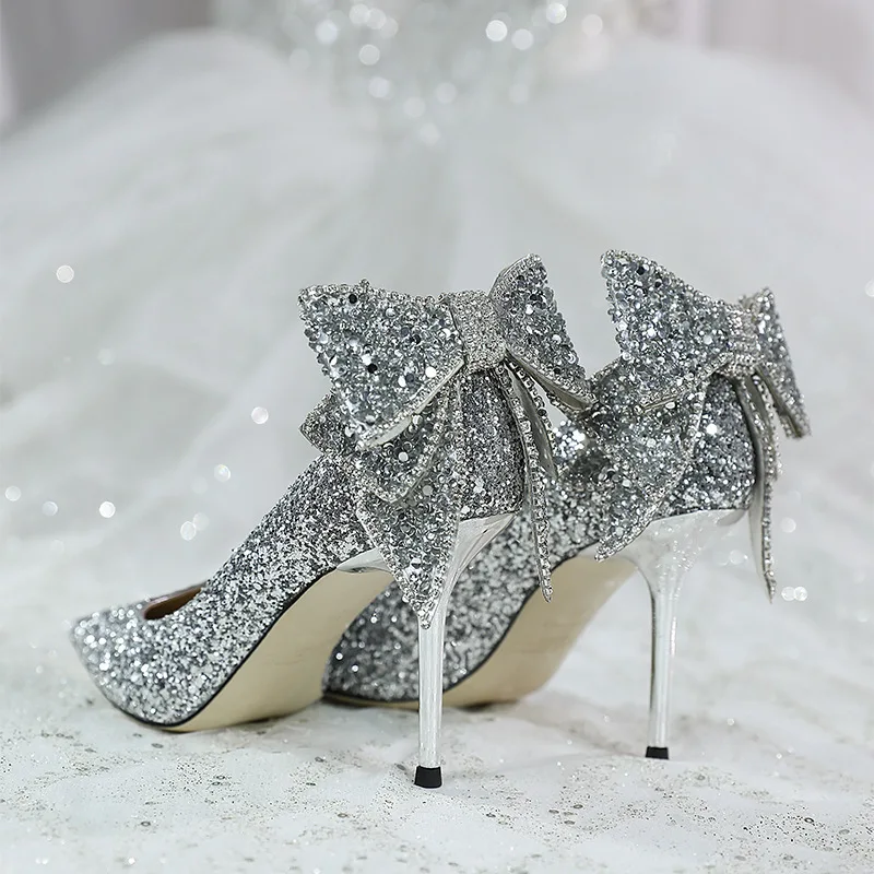Wedding Shoes 2023 Summer New Crystal Stiletto High-heeled Shoes Pointed Shallow Mouth Single Shoes Rhinestone Bride's Shoes