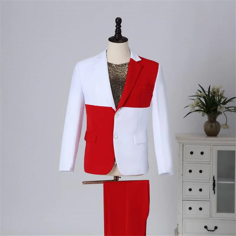 White red splice blazer men suits and pants jacket mens stage costumes singers clothes star style masculino homme terno B231