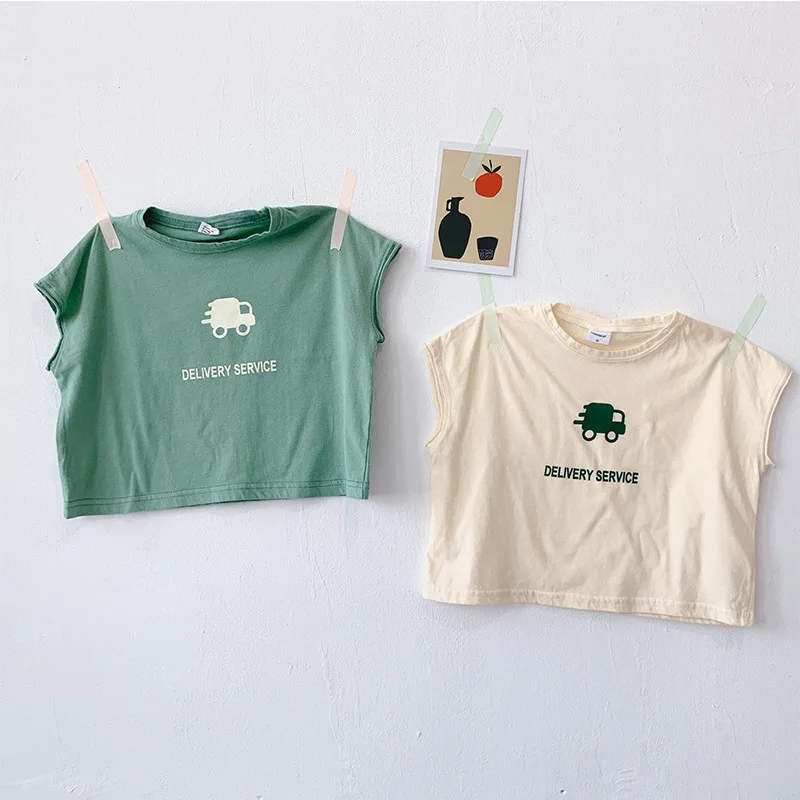 Летние мягкие футболки без рукавов для мальчиков и девочек 2022 с мультяшным