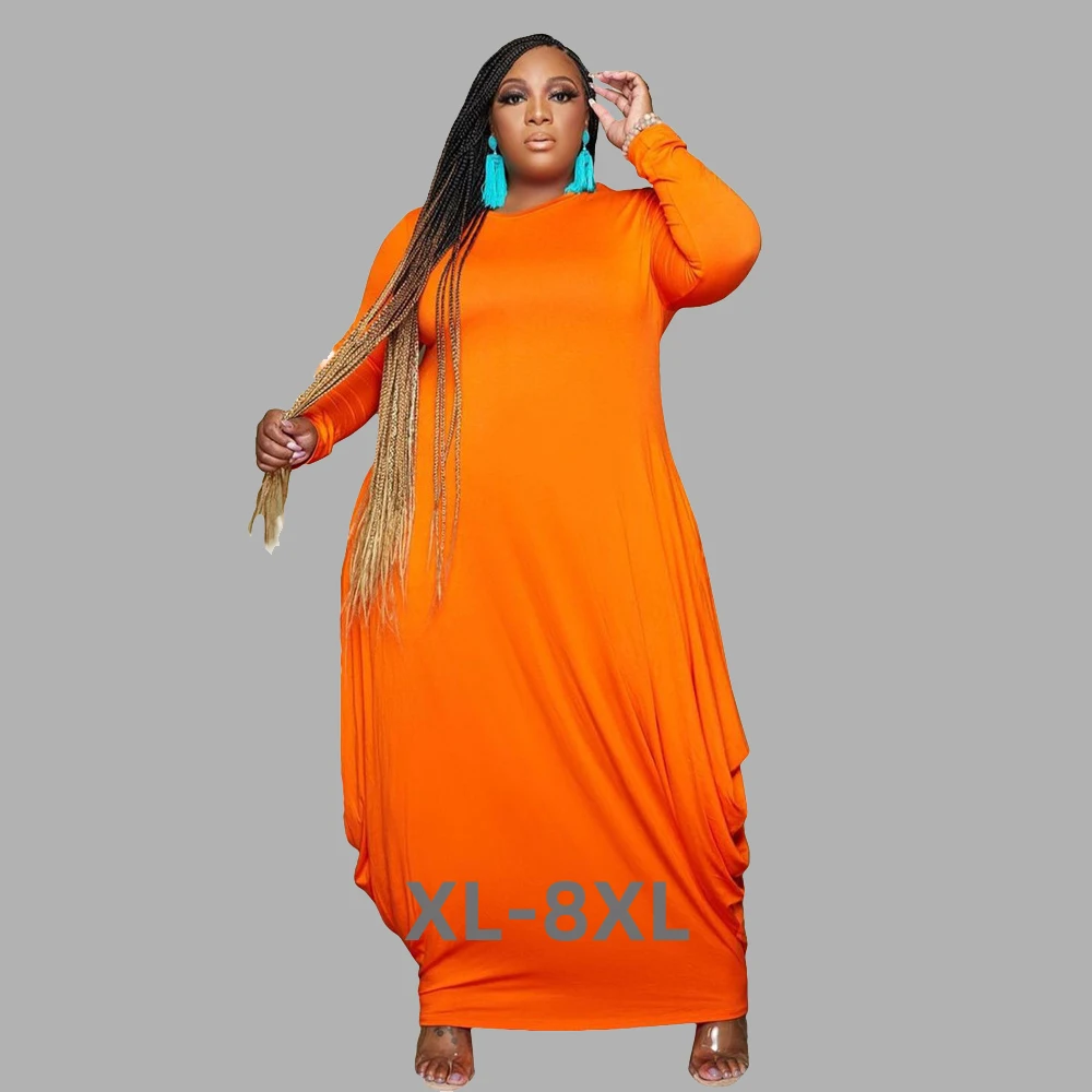 

Plus Size Dresses for Women Party Sexy Fashion Round Collar Long Sleeve Women Clothing Stretch Loose Long Dre 3xl 4xl 5xl 6xl