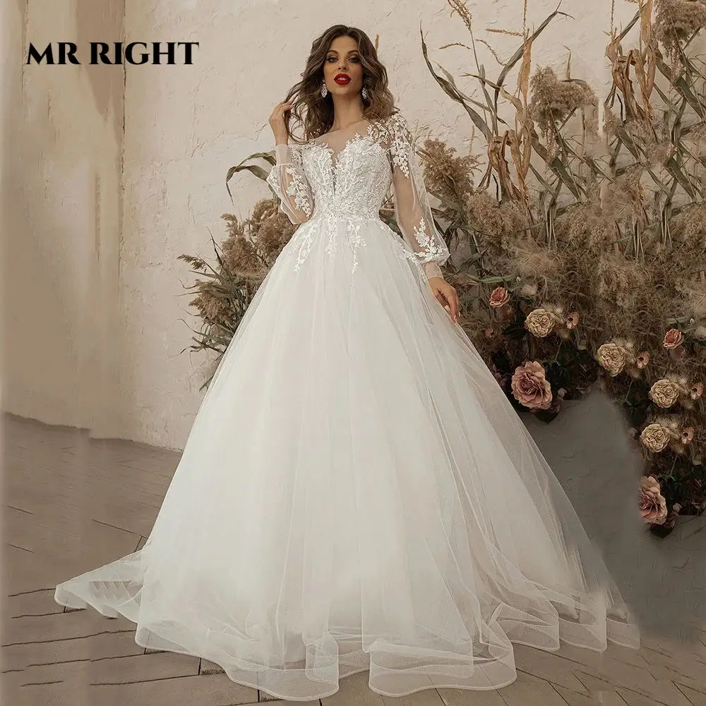 

Elegant A-Line Tulle Wedding Dress Lace Appliques Backless Bridal Gown Robe De Mariée Customize Made