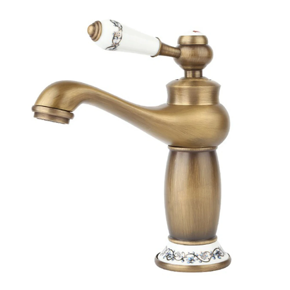 

Bathroom Sink Faucet Gold Basin Single Handle Hot And Cold Water Mixer Classical Deck Mounted Tap Household Bathroom Faucet