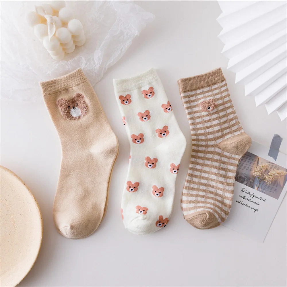 

10 pair Spring, Autumn and Winter Cotton Tie Socks Fashion Bear Socks Cute Cartoon Women's Socks Harajuku Christmas Gift