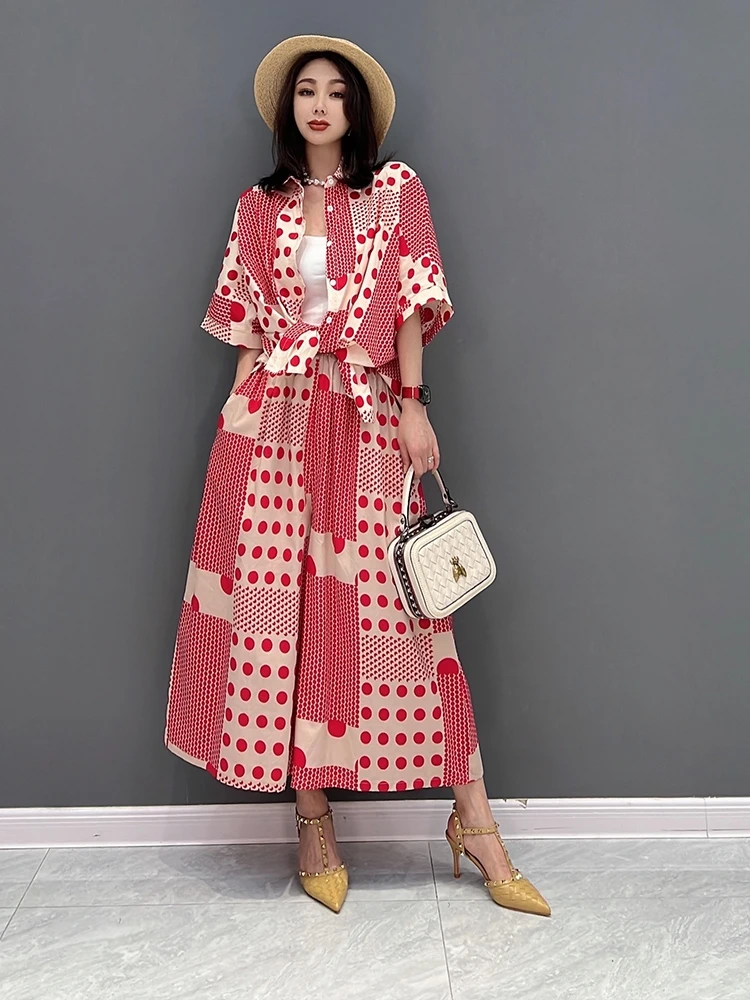 

SuperAen 2022 Summer New Fashion Suit Loose Casual Polka Dot Coat Wide Leg Pants Two Pieces Sets
