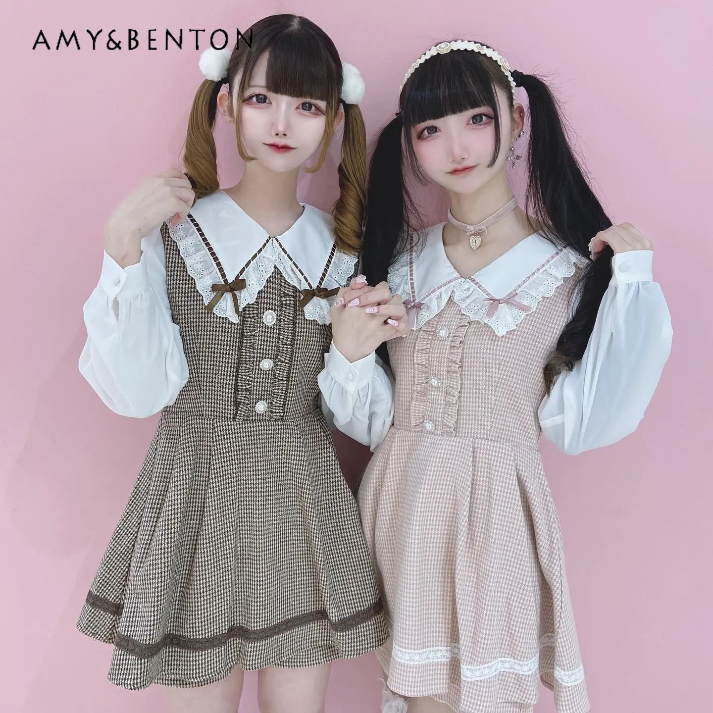 

Rojita Set for Girls Japanese Style Doll Collar Long Sleeve Shirt Wide Leg Shorts Two-Piece Suit for Women Autumn Lolita Clothes