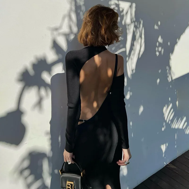 Long Sleeve Sexy Backless Party Dress for Women Clothes Club Elegant Gown Hot Midi Dresses Vestido Fashion Outfits