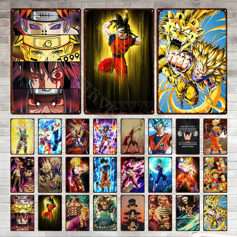 

Bandai Anime Dragon Ball Naruto Metal Plates Vintage Metal Tin Signs Iron Plaque Retro Posters Home Wall Decor for Men's Cave