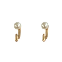 women minimalist korean style rear hanging pearl stud earring sweet simple gold color mini ear hook teen earrings jewelry gift