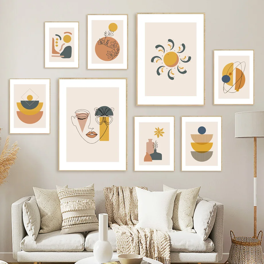 

Boho Abstract Line Woman Butterfly Sun Leaf Vase Wall Art Canvas Painting Nordic Posters And Prints Wall Picture For Living Room
