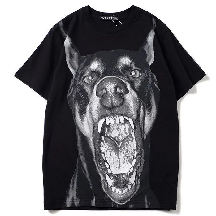 

Men Hip Hop T Shirt Streetwear Dark Style Dog Printed T-Shirt 2022 Summer Short Sleeve Tshirt Harajuku Cotton Tops Tees Black