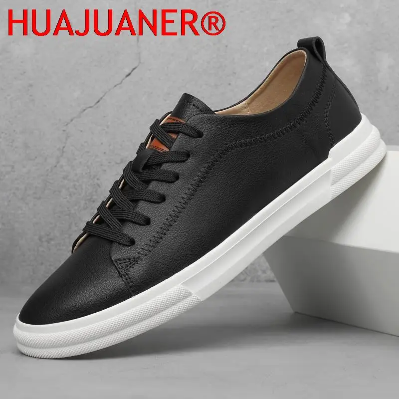 

High Quality Men Genuine Leather Casual Shoes Mens Stylish Flat Lace-up Solid Abiye Outdoor All-Match Walking Travel Shoes
