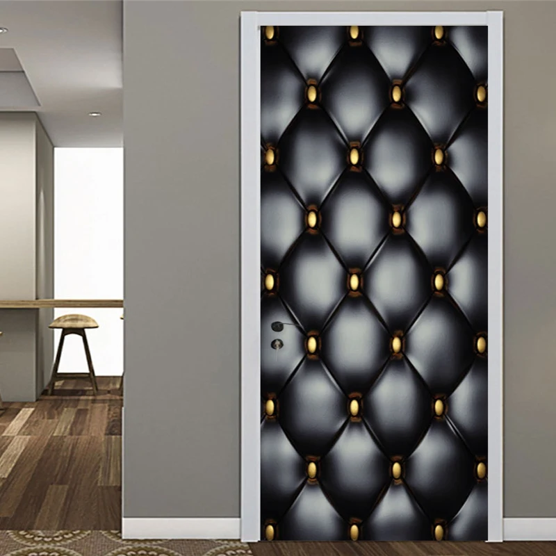 

PVC Self-Adhesive Waterproof Door Sticker 3D Stereo Black Leather Soft Roll Mural Creative Art Door Poster Papel De Parede Sala