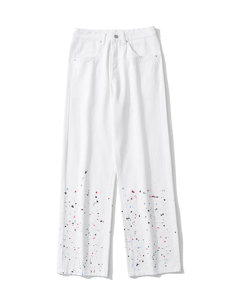 Four Seasons Men Jeans Trend High Street Ink Straight Loose Jeans Y2k Pants Korean Fashion Streetwear Men Clothing Ins Hot Sale