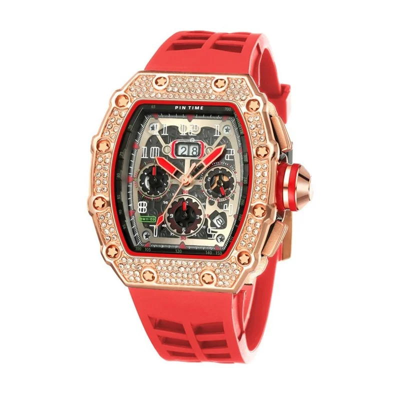 Luxury Quartz Watch Men's Bucket Square Watch Waterproof Chronograph Multifunctional Luxury Design Diamond Set Women Watches enlarge