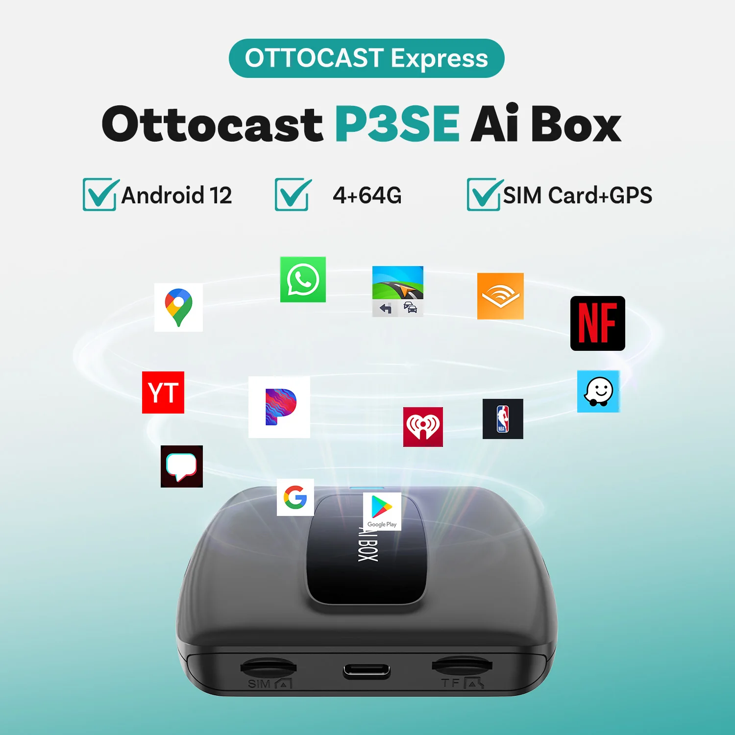 Фото OTTOCAST Express P3 SE CarPlay AI Box Беспроводная Android Auto QCM6125 Smart Video Box Автомобильные аксессуары для Benz Audi Kia VW Toyota №1