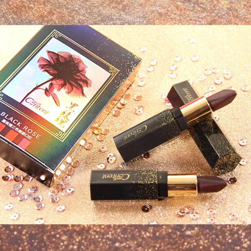 Трехцветная губная помада Black rose стойкая увлажняющая улучшает цвет лица не