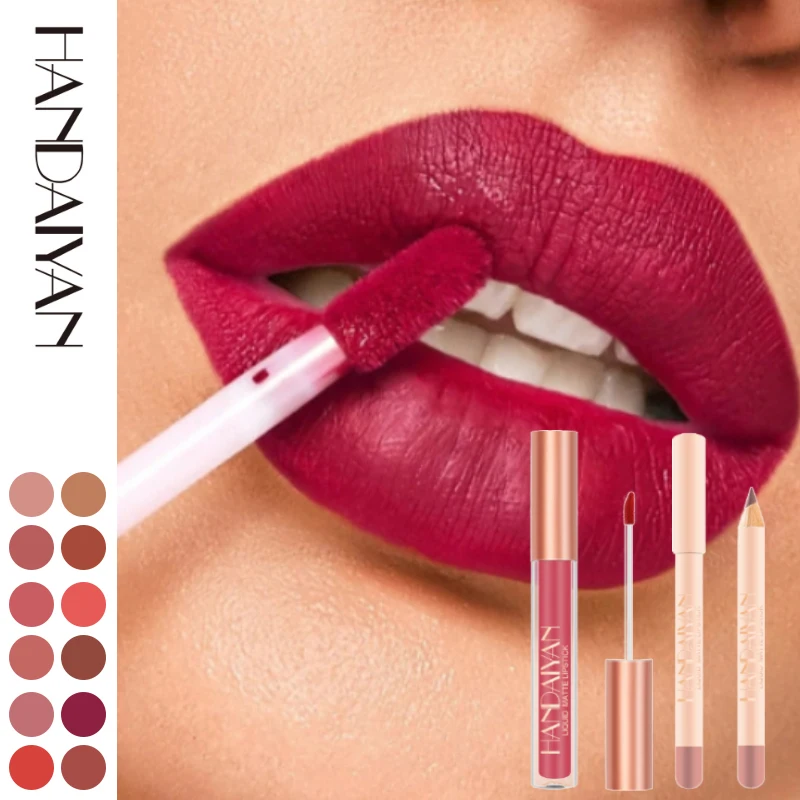 

12 Colors Matte Lip Liner and Lip Gloss Set With Available Female Makeup Products Cosmetics Make Up Flower Knows Welcome Deal