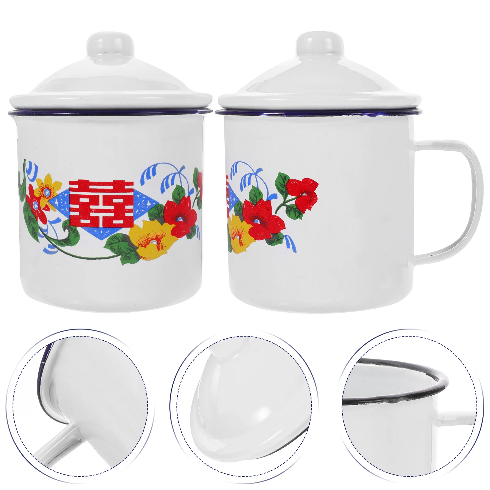 

2 Pcs Indoors Teacup Mini Mug Retro Coffee Mug Hot Chocolate Mug Floral Mug Red Enamel Mug Chinese Style Breakfast Mug