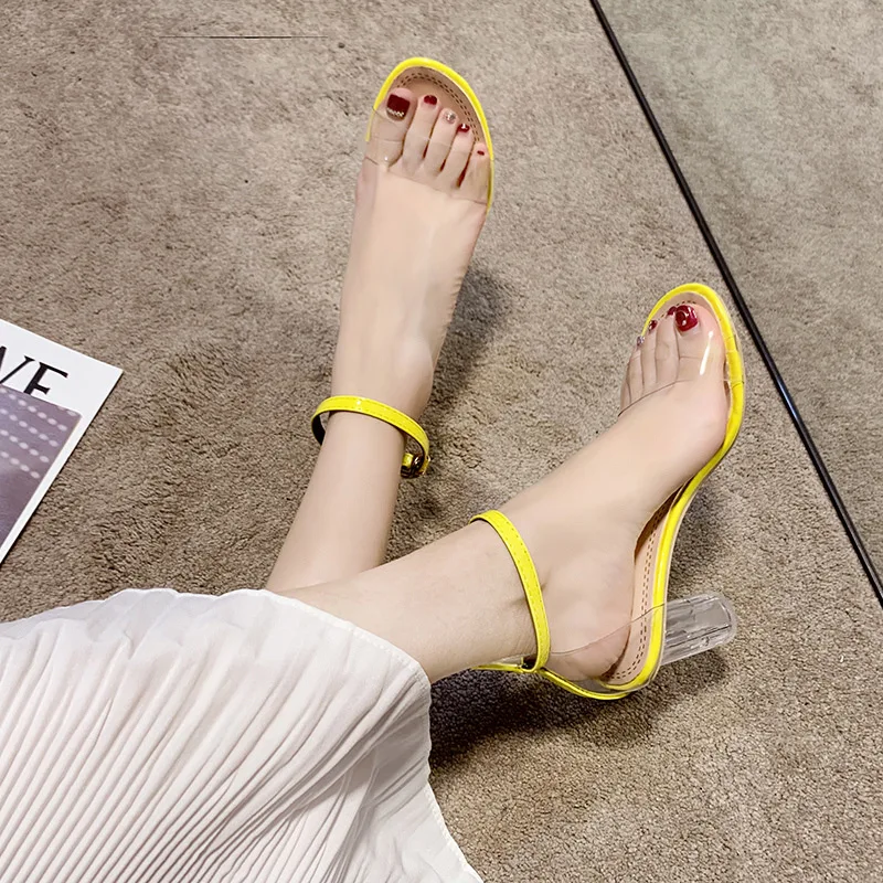 

Fashion Ankle Strap Summer Transparent High-heeled Sandals Sexy Transparent Narrow Band Shallow Mouth Women Shoes Zapatos Mujer