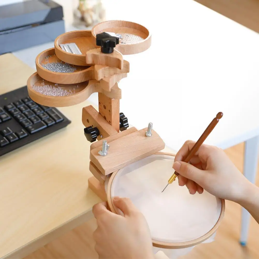 

Регулируемая деревянная подставка-обруч для вышивки с вращением на 360 градусов, держатель-лоток, съемная стойка для бусин, Автономная St F1a3